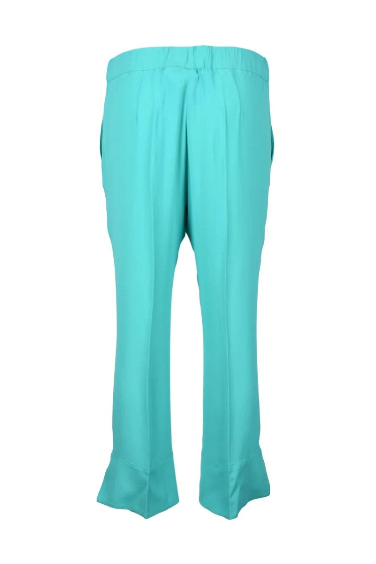 Semi Couture Cropped Aqua Green Trousers With Flared Hem And Side Slits