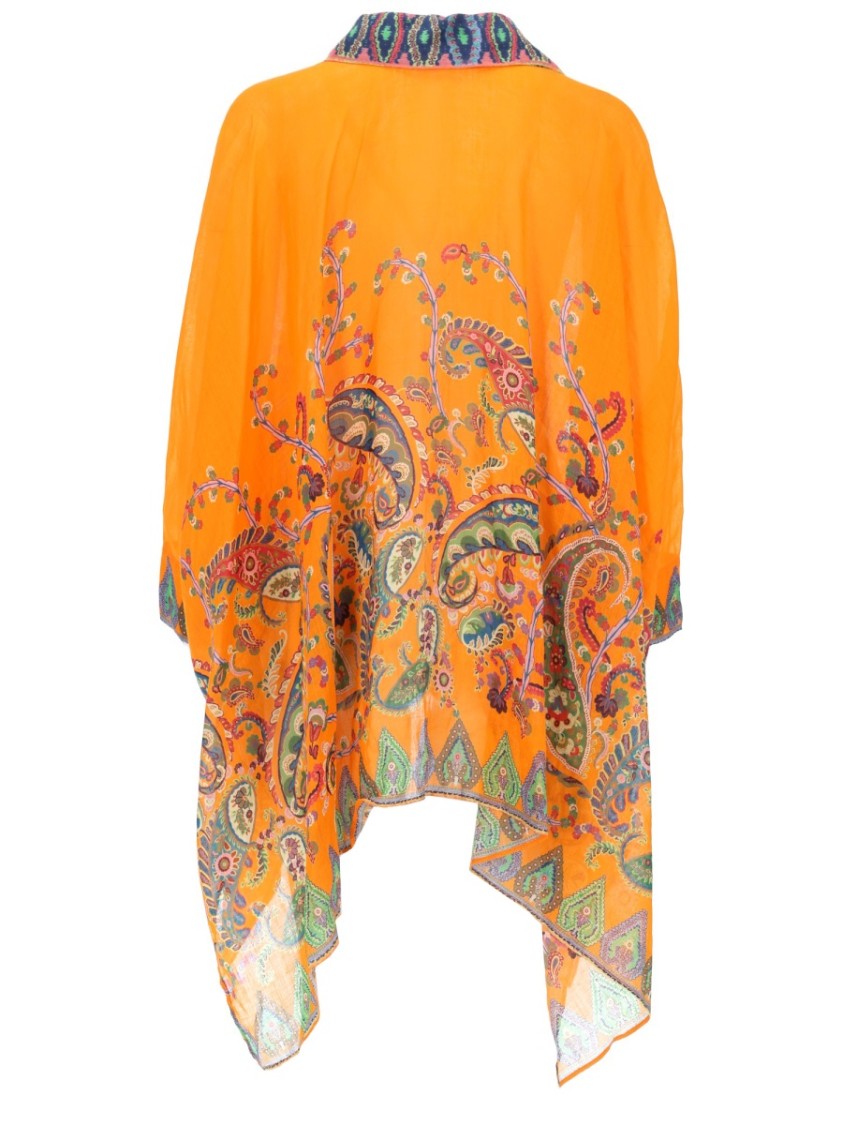 Etro Orange Paisley Floral Asymmetrical Hem Blouse