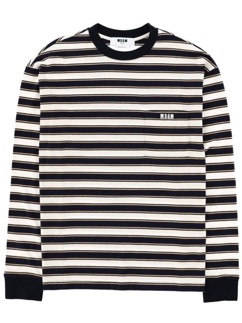 Msgm Neutrals Horizontal Striped Long-Sleeve T-Shirt
