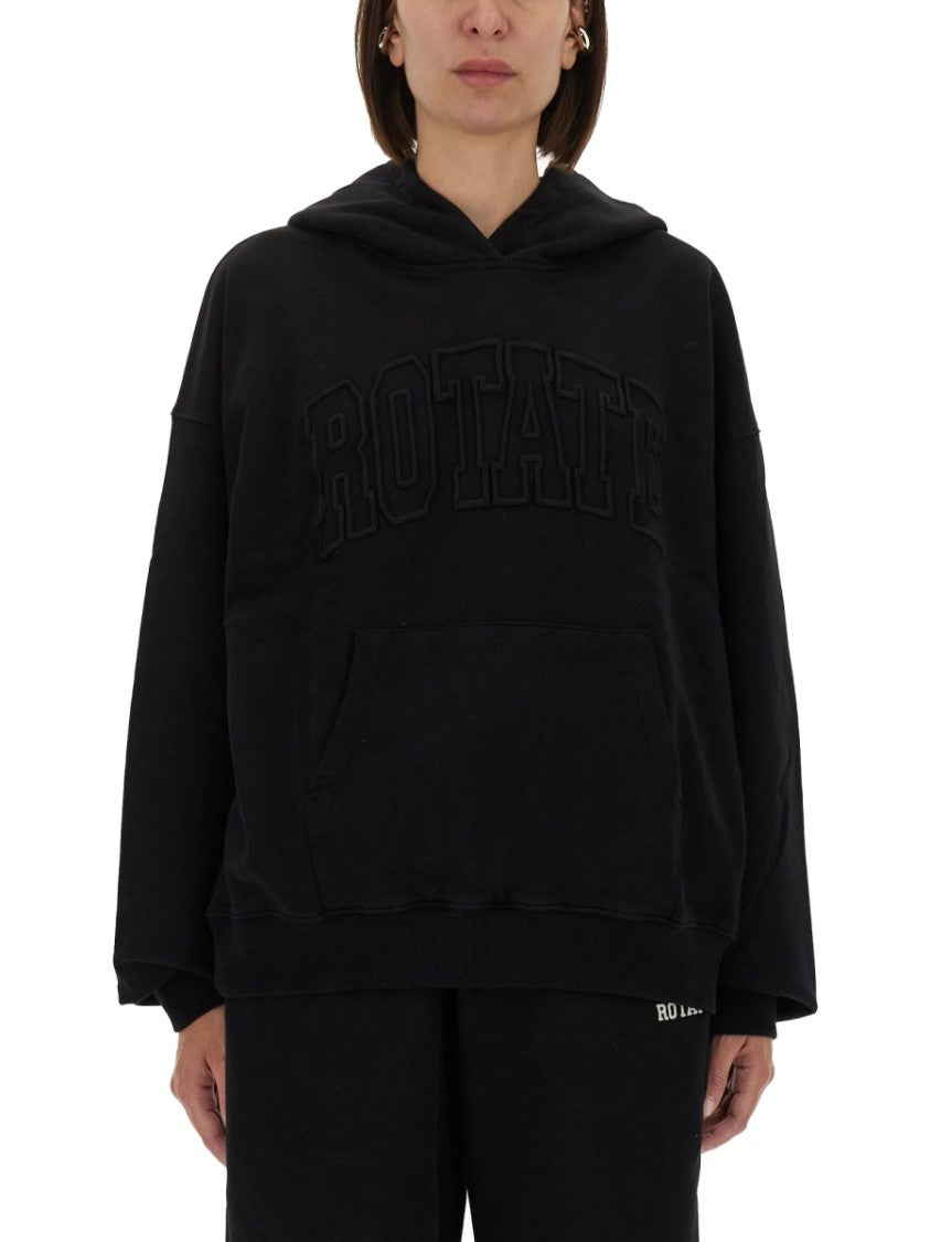 Rotate Birger Christensen Oversized Black Hoodie With Embossed Logo