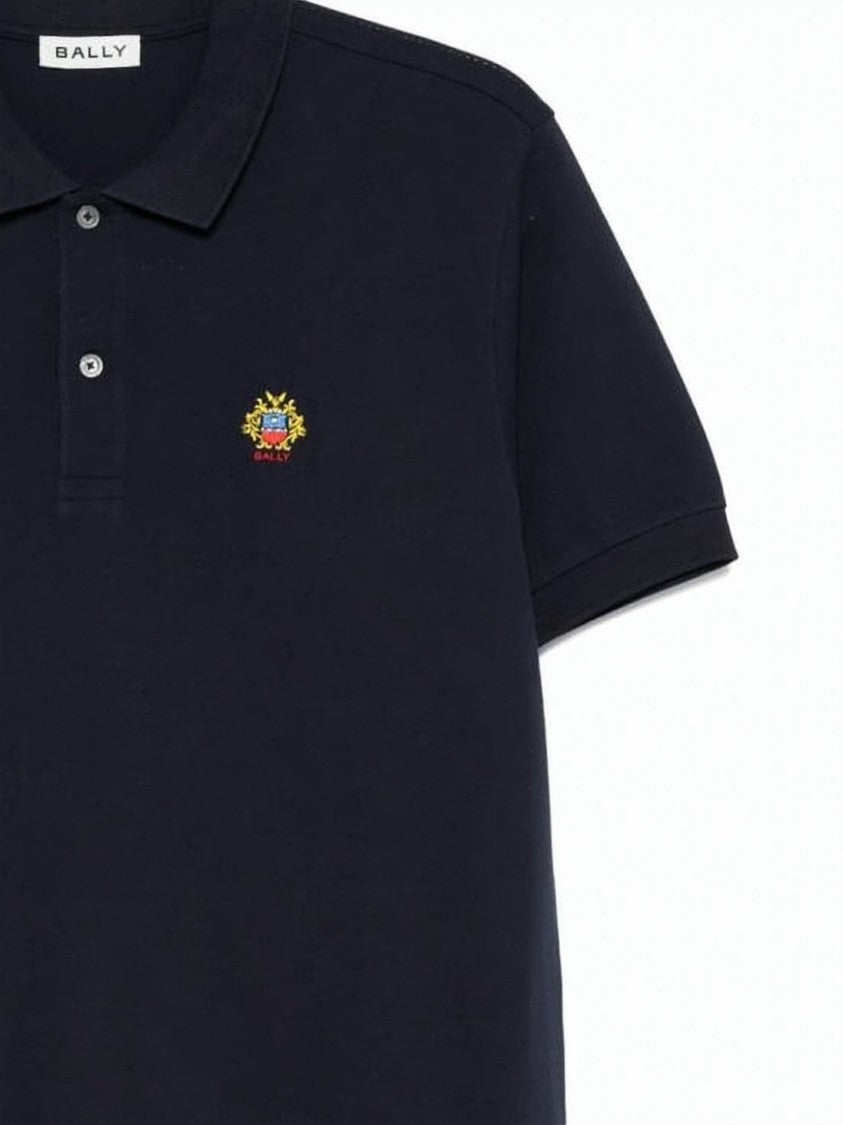 Bally Blue Solid Cotton Two-Button Polo Shirt