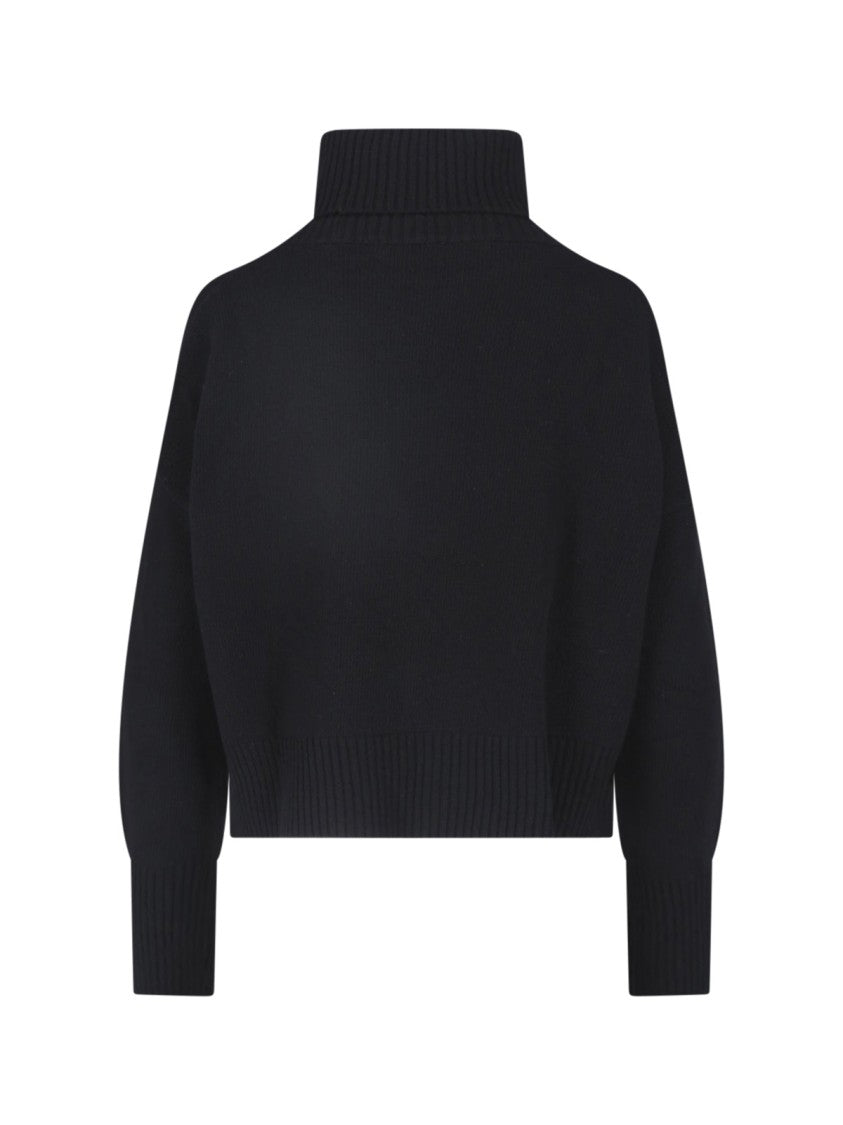 Ma'ry'ya Black Virgin Wool-Cashmere Ribbed Turtleneck