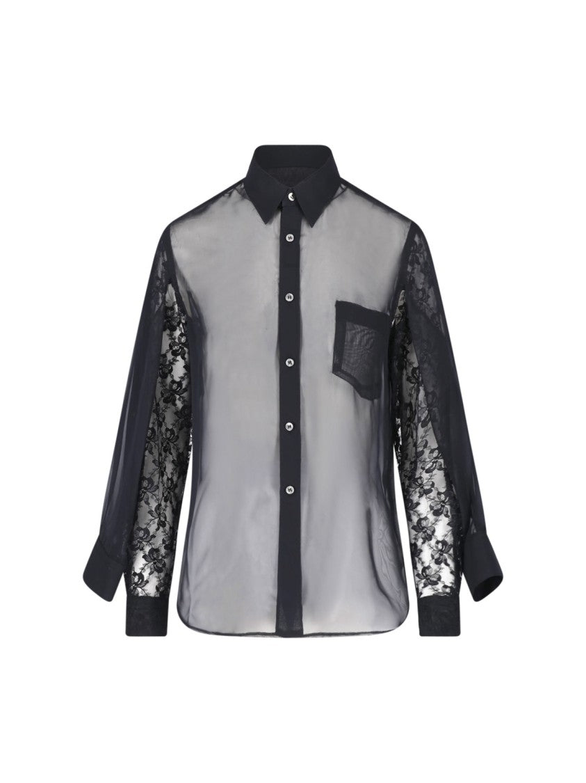 Comme Des Garçons Black Sheer Lace Button-Down Blouse