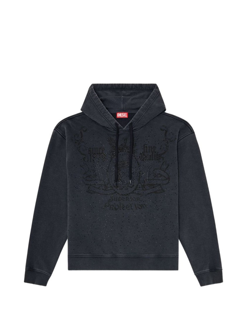 Diesel Relaxed Fit Dark Charcoal Hoodie With Embossed Design