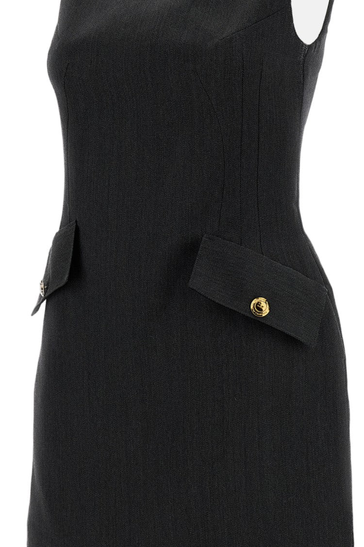 Elisabetta Franchi Melange Grey Square Neck Cool-Wool Mini Dress