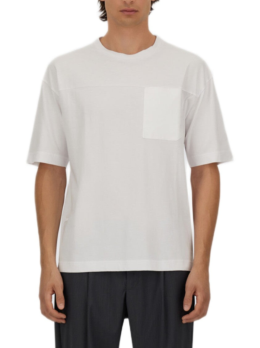 Herno Boxy-Fit White Jersey T-Shirt With Ribbed Crew Neck And Pocket Details