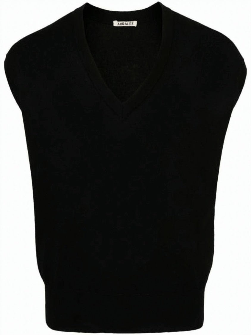 Auralee Ribbed Cashmere-Silk Blend Vest With V-Neck Design