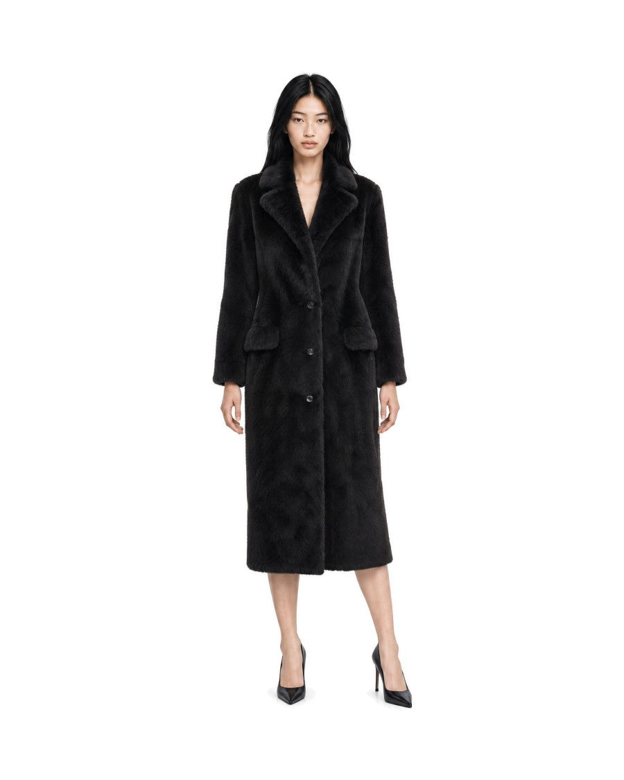 Stand Studio Black Emmie Long Faux Fur Coat