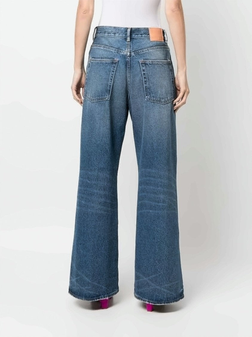Acne Studios Wide-Leg Denim Pants With Vintage Wash And Frayed Hems