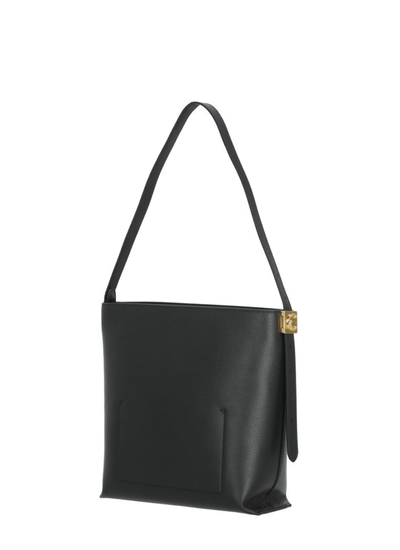 Coccinelle Structured Pebbled Leather Shoulder Bag With Lock Detail