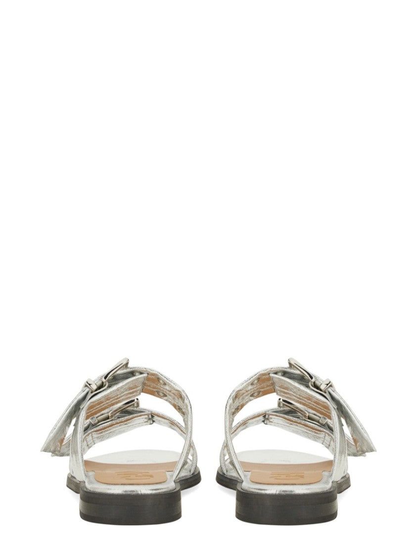 Ganni Metallic-Finish Sandals With Decorative Buckles