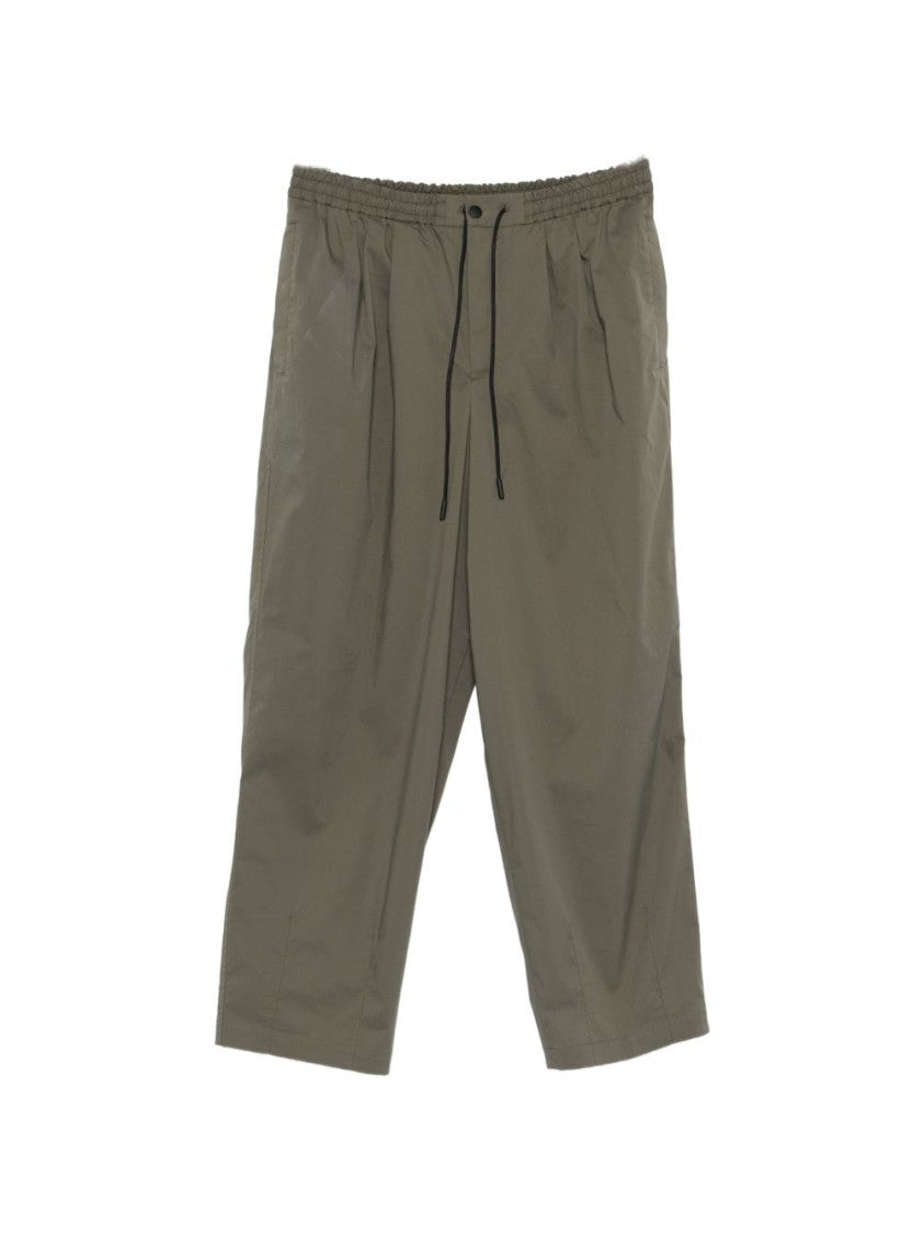 Pt Torino Cropped Loose-Fitting Military Green Drawstring Pants With Button Accents