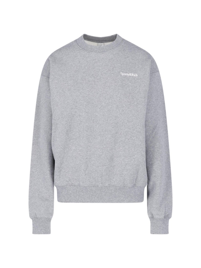 Sporty And Rich Grey Ribbed Neckline Cotton-Blend Sweatshirt