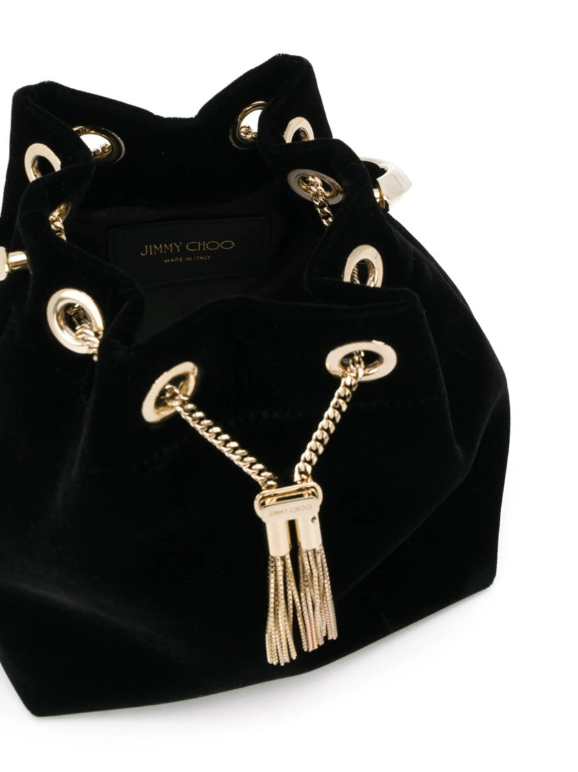 Jimmy Choo Black Velvet Bucket Bag With Gold-Tone Accents