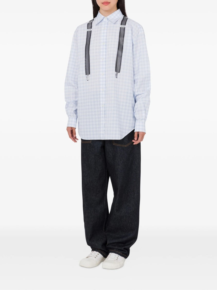 Moschino Light Blue Gingham Check Cotton Long-Sleeved Shirt