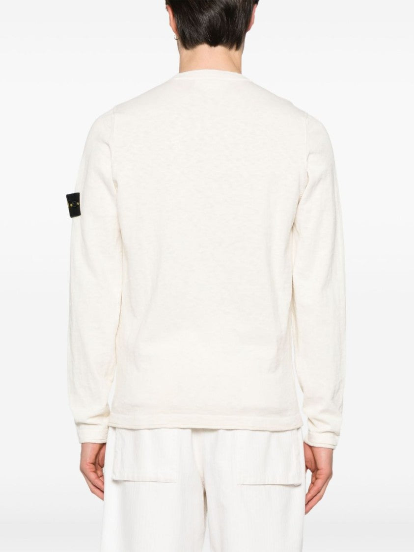 Stone Island Ivory Textured Knit Sweater With Signature Patch