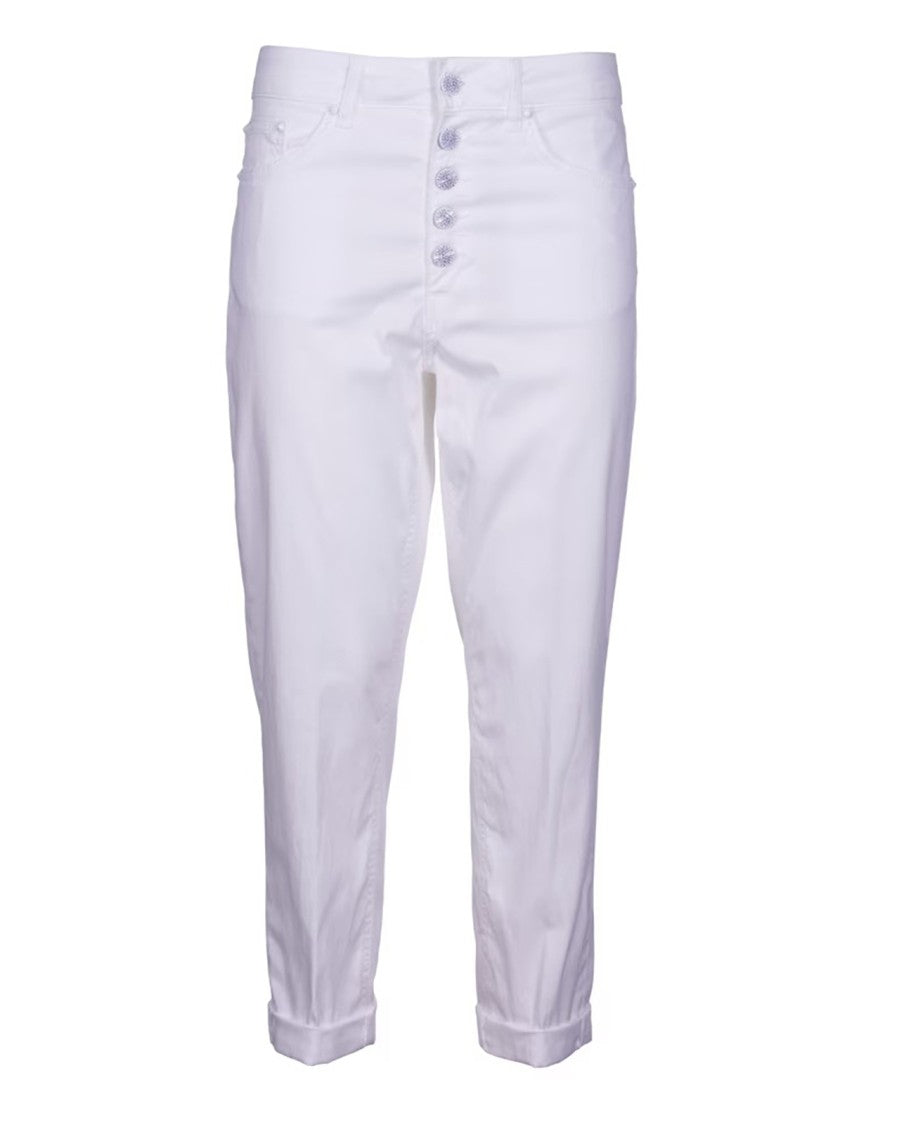 Dondup Cropped White Jeans With High-Rise Waist
