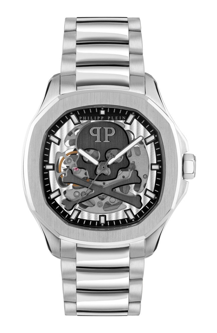 Philipp Plein Automatic Watch With Silver Skeleton Dial And Deployant Buckle