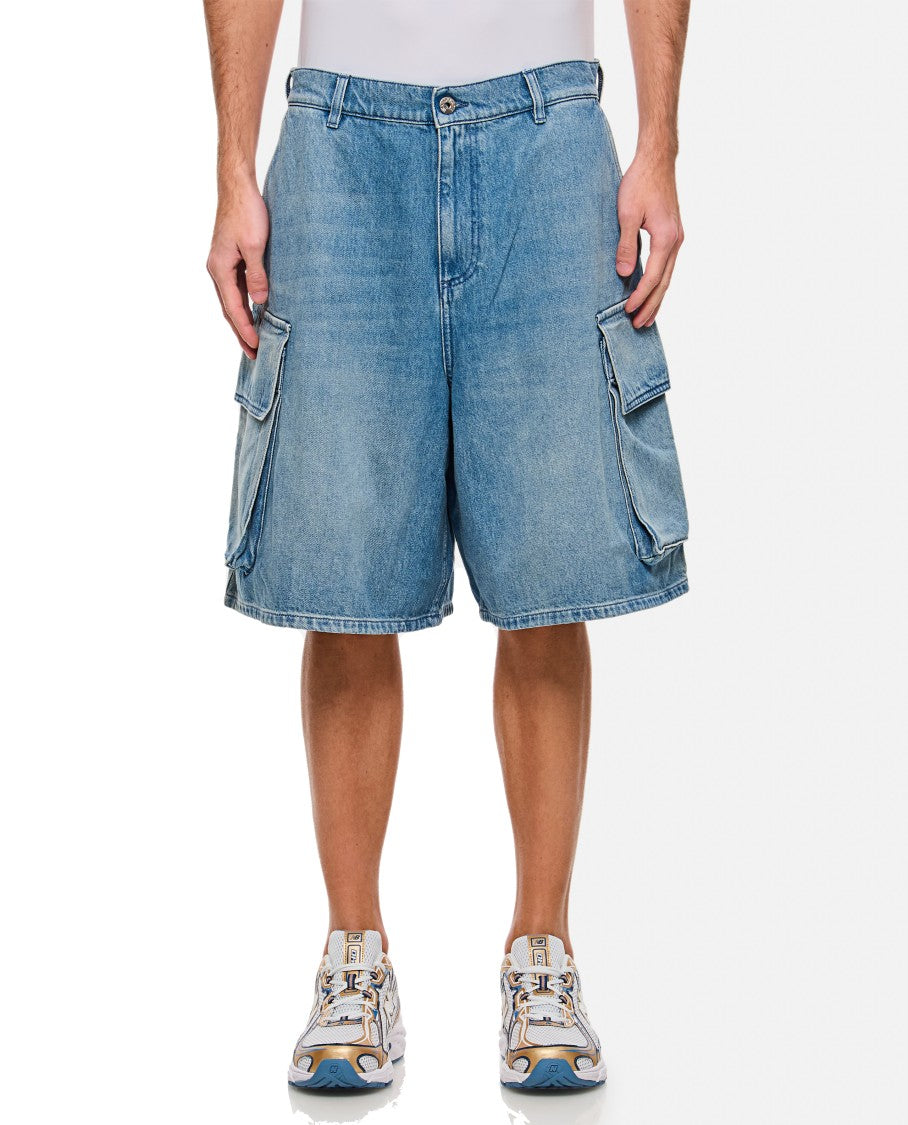 J. W. Anderson Relaxed Denim Blue Cargo Shorts With Embroidered Logo