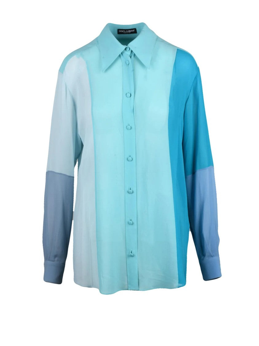 Dolce & Gabbana Turquoise Patchwork Print Silk Shirt