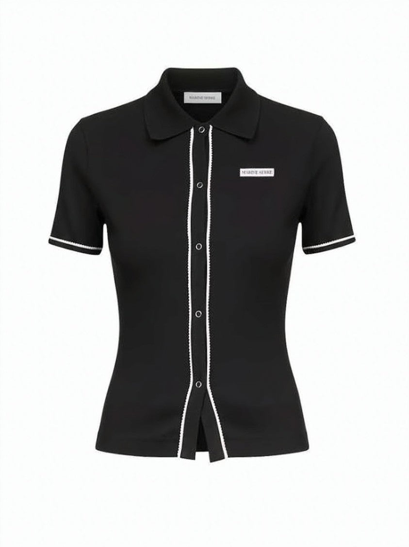 Marine Serre Fitted Black Polo Shirt With Contrasting Trim