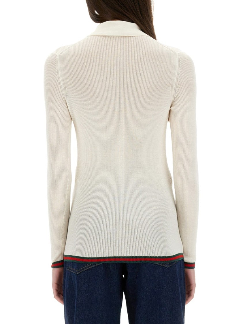 Gucci Cashmere And Silk Polo Shirt With Classic Collar