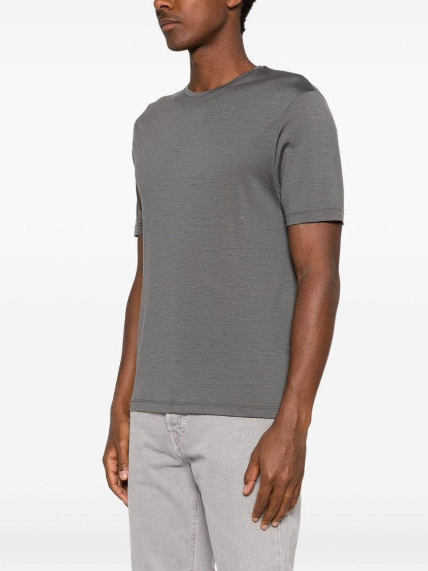 Montecore Grey Slub Texture Crew Neck T-Shirt With Tonal Stitching
