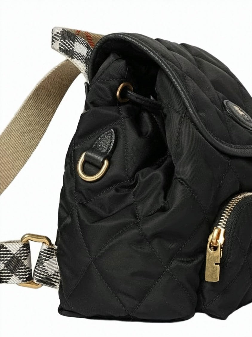 Burberry Compact Quilted Backpack With Flap Closure And Check Pattern