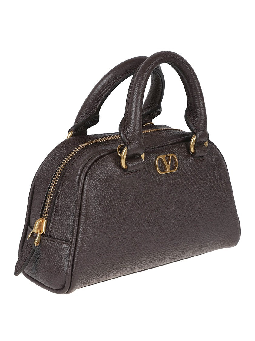 Valentino Garavani Brown Calf Leather Vlogo Bowling Bag