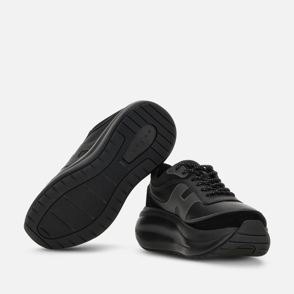 Hogan Contemporary Black Leather Sneakers With Sculpted Sole