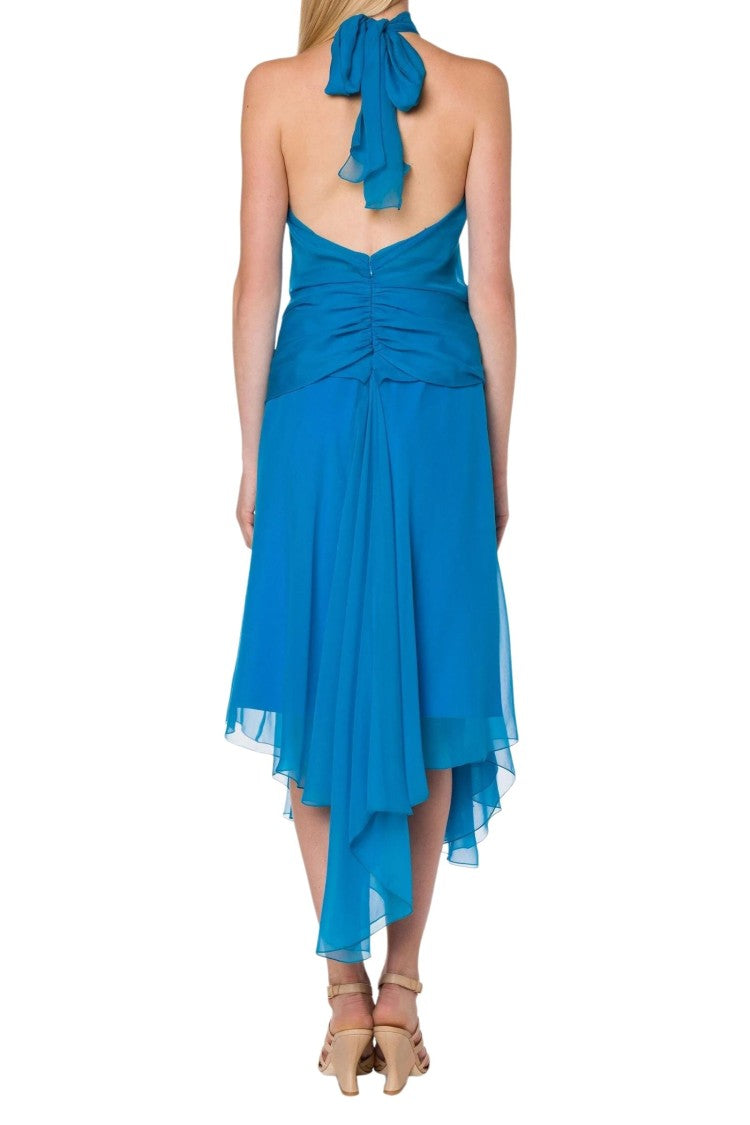 Alberta Ferretti V-Cut Open Back Midi Lavallière Dress