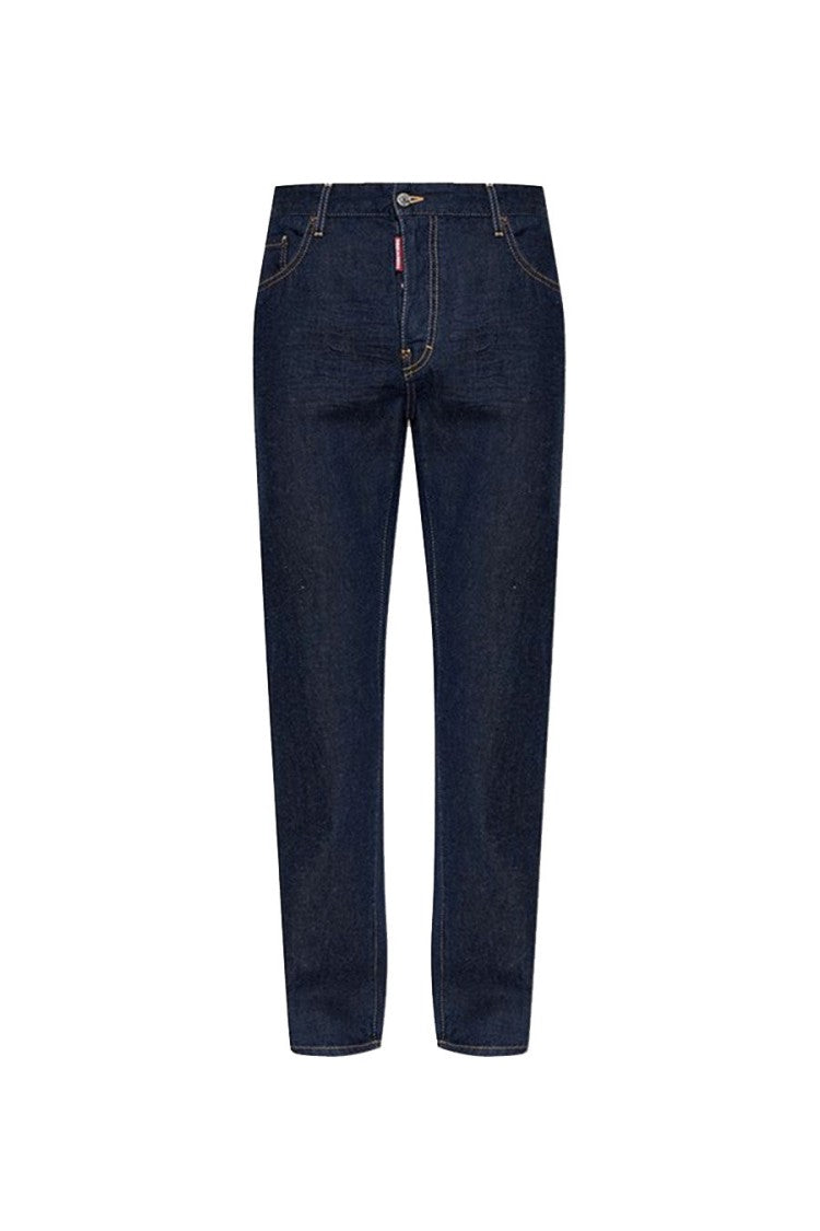 Dsquared2 Blue Five-Pocket Dark Wash Cotton-Hemp Straight-Leg Jeans