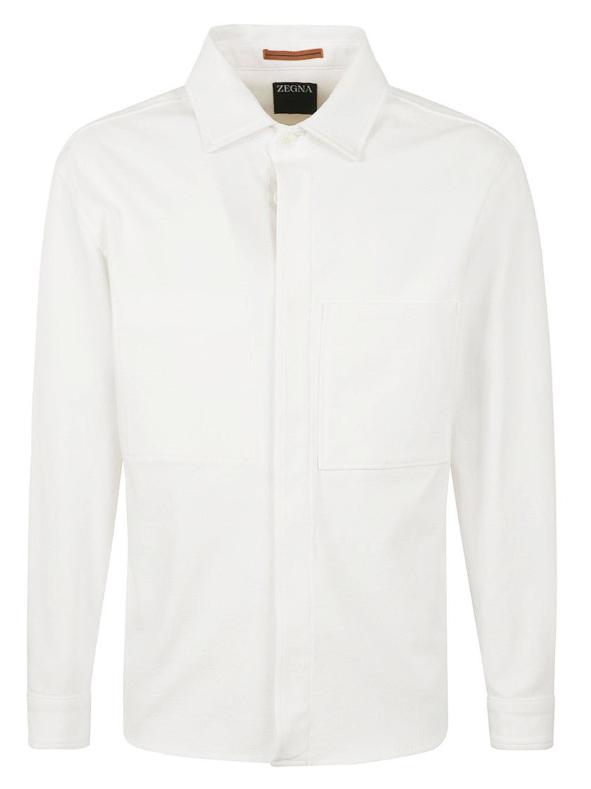 Zegna Button-Down White Shirt With Chest Pocket