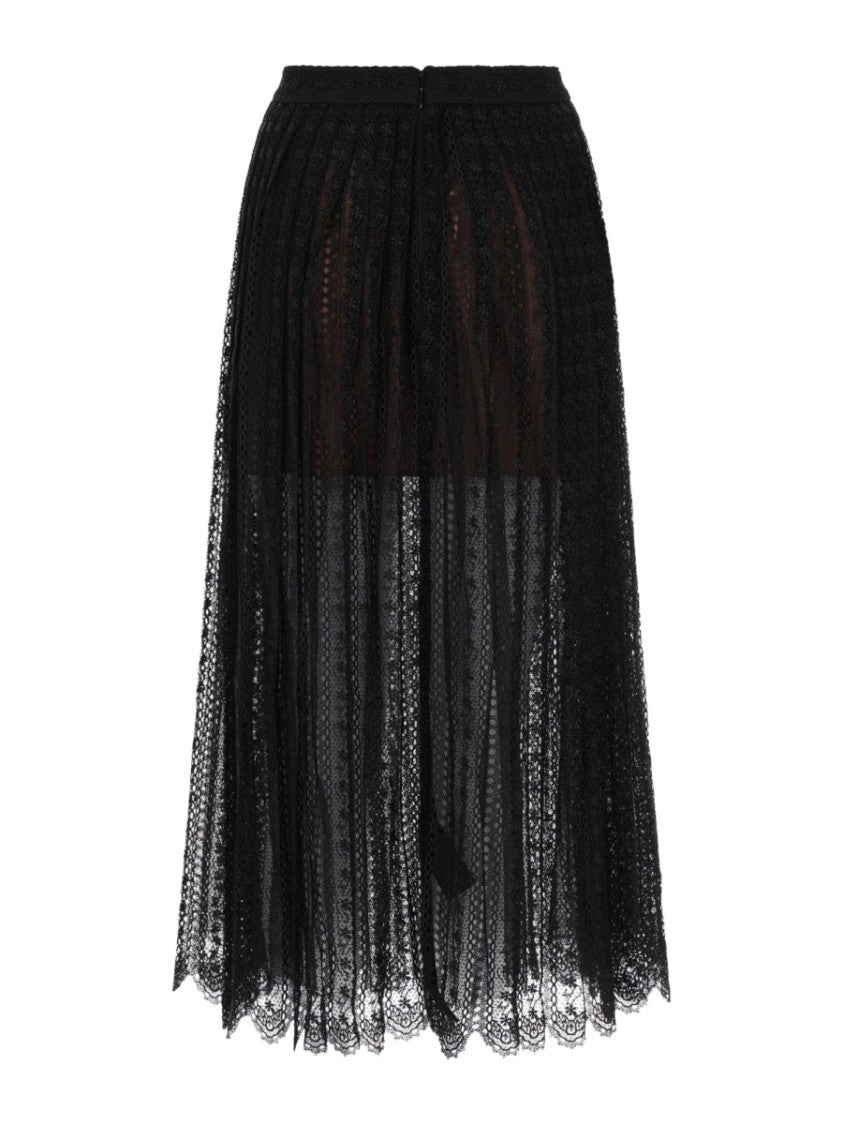 Self-Portrait Black Lace Overlay Polyester Midi Skirt