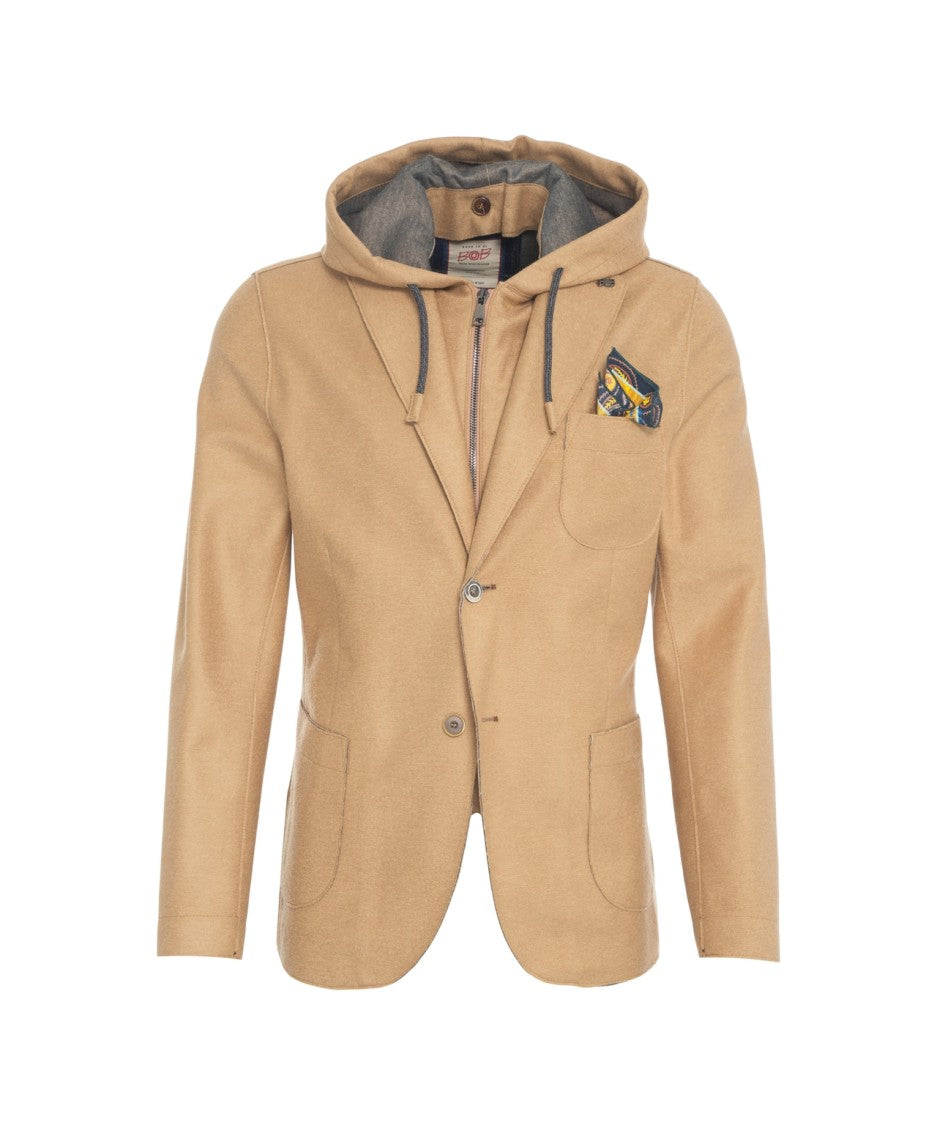 Bob Tailored Camel Blazer With Hood And Concealed Zipper