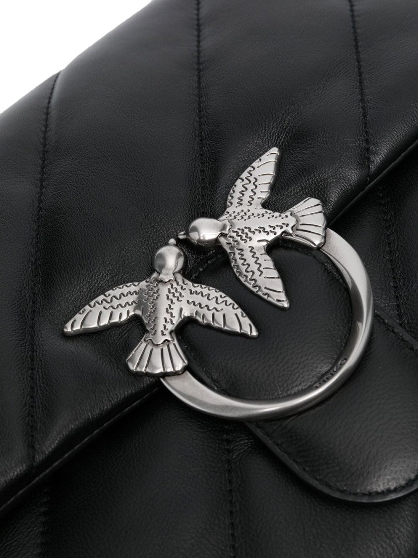 Pinko Quilted Sheepskin Leather Shoulder Bag With Silver Hardware