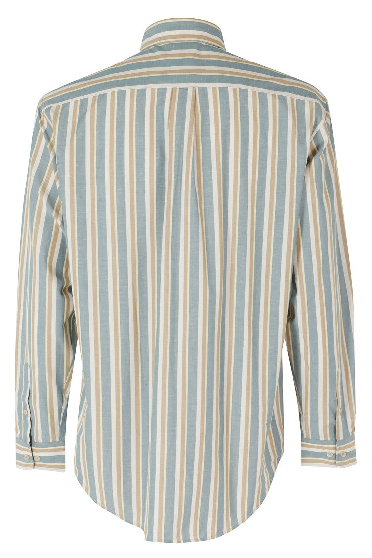 Drôle De Monsieur Aqua Green Striped Patch-Pocket Cotton Casual Shirt