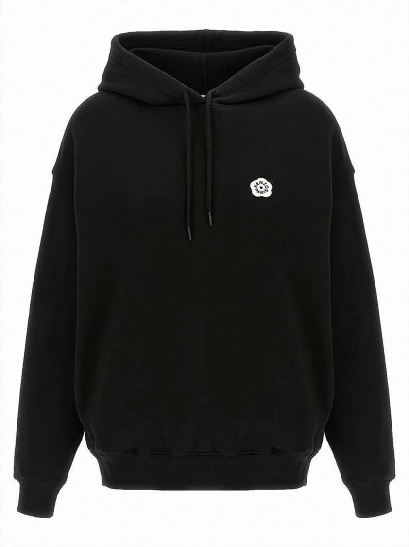 Kenzo Relaxed Fit Black Hoodie With Drawstring And Embroidered Logo