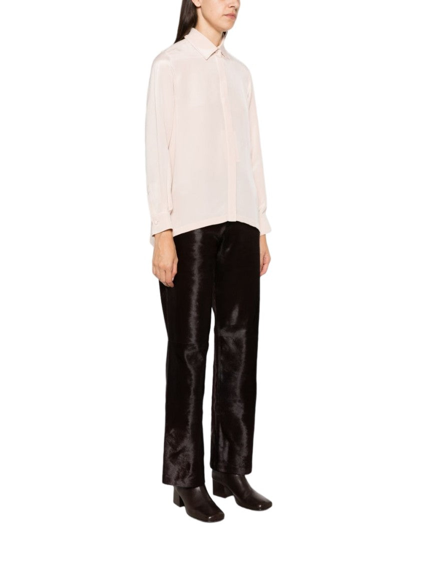 Max Mara Silk And Nylon Blend Long-Sleeved Top With Classic Collar