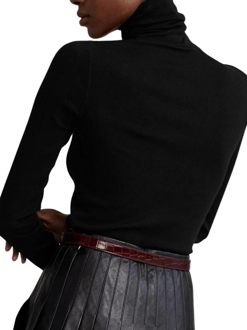 Polo Ralph Lauren Polo Pony Motif Black Knit Sweater With High Collar