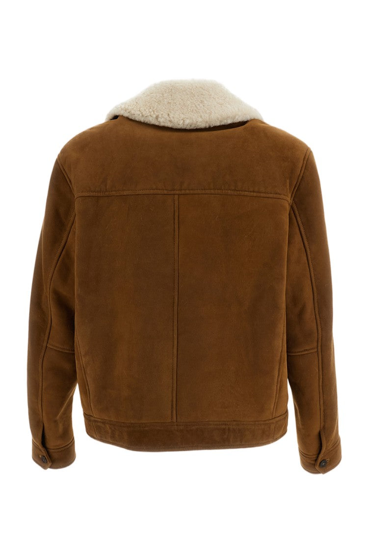 Emmeti Brown Suede Shearling Double-Breasted Jacket