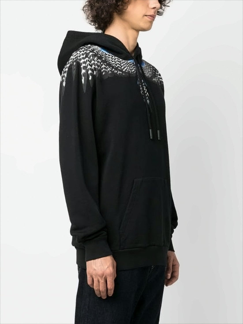 Marcelo Burlon Feather-Graphic Black Cotton Hoodie