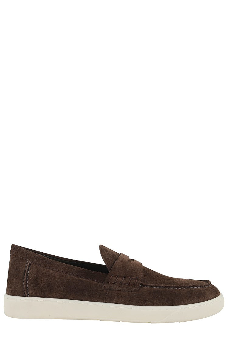 Hogan Brown Suede Moccasins With Stitched Mask