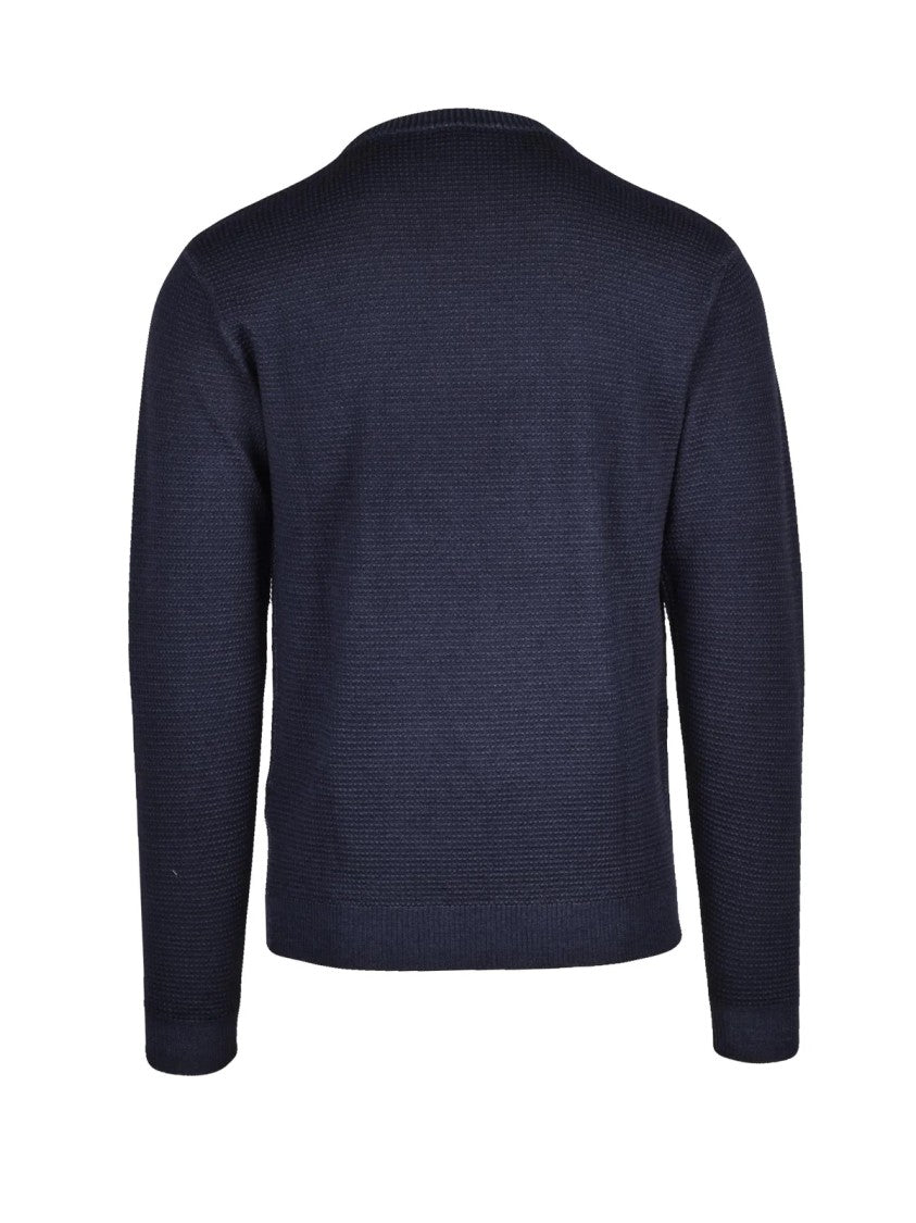 Wool & Co Blue Textured Merino Wool Crewneck Sweater