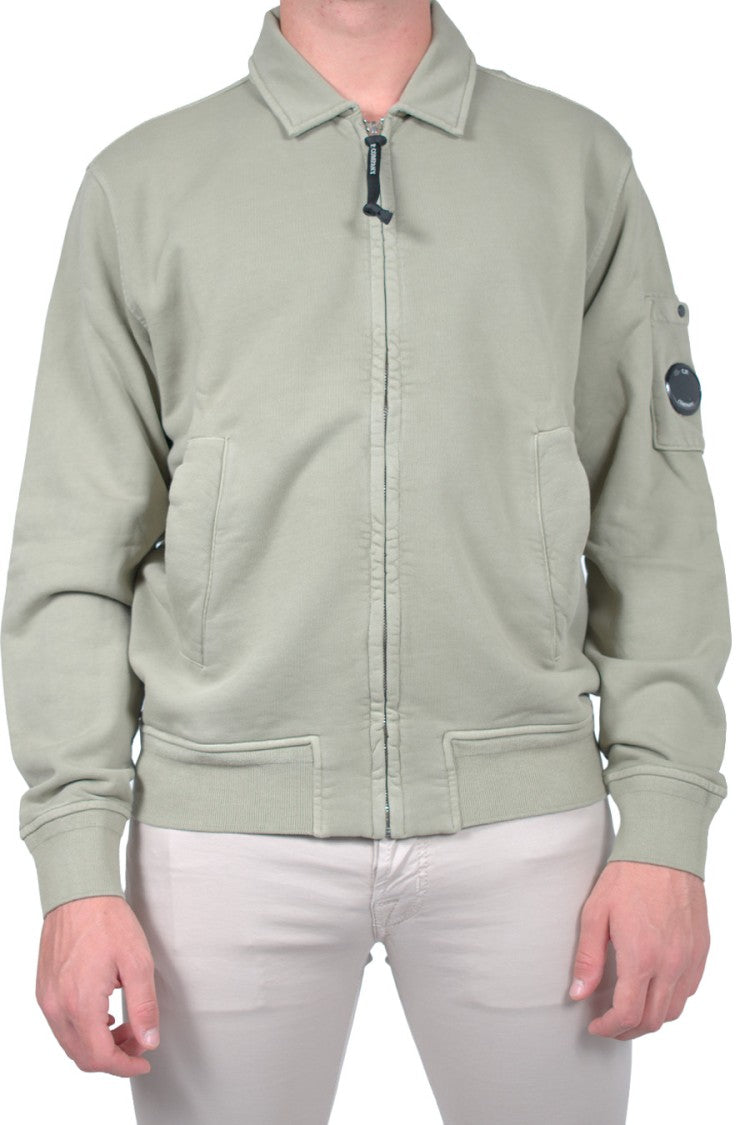 C.P. Company Sage Green Lens Detail Collared Cotton Sweatshirt