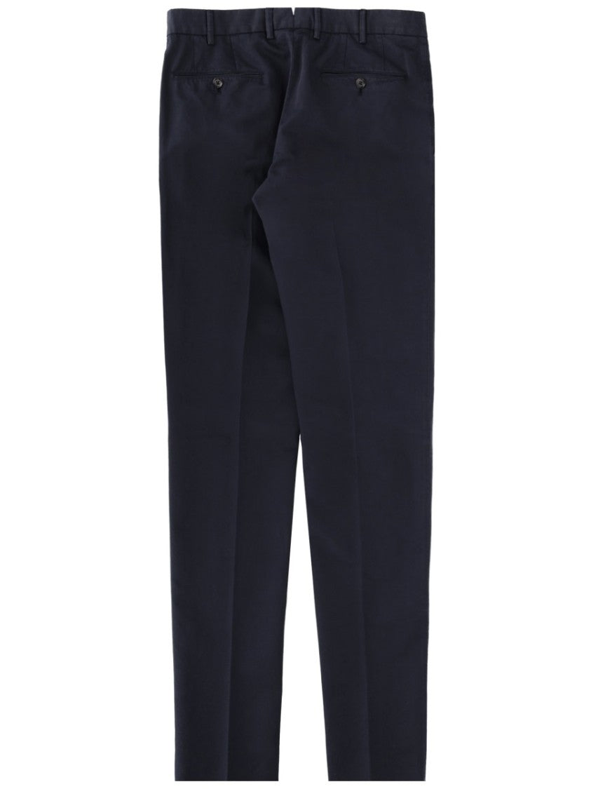 Zegna Navy Cotton-Linen Flat Front Tailored Pants