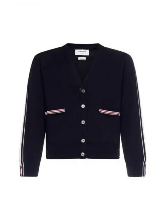 Thom Browne Button-Up V-Neck Cardigan With Contrasting Stripes