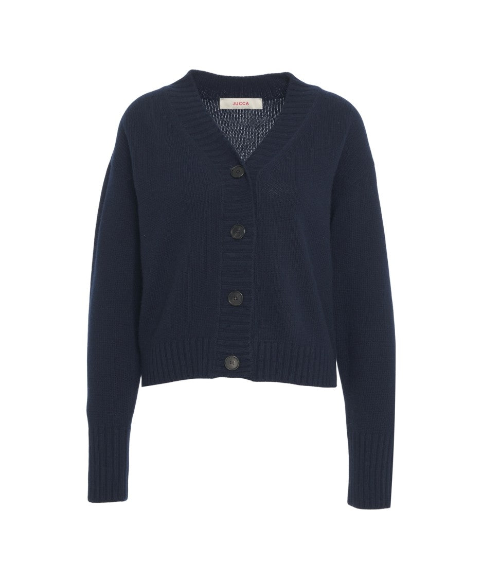 Jucca V-Neck Knit Cardigan With Button-Down Front And Ribbed Accents