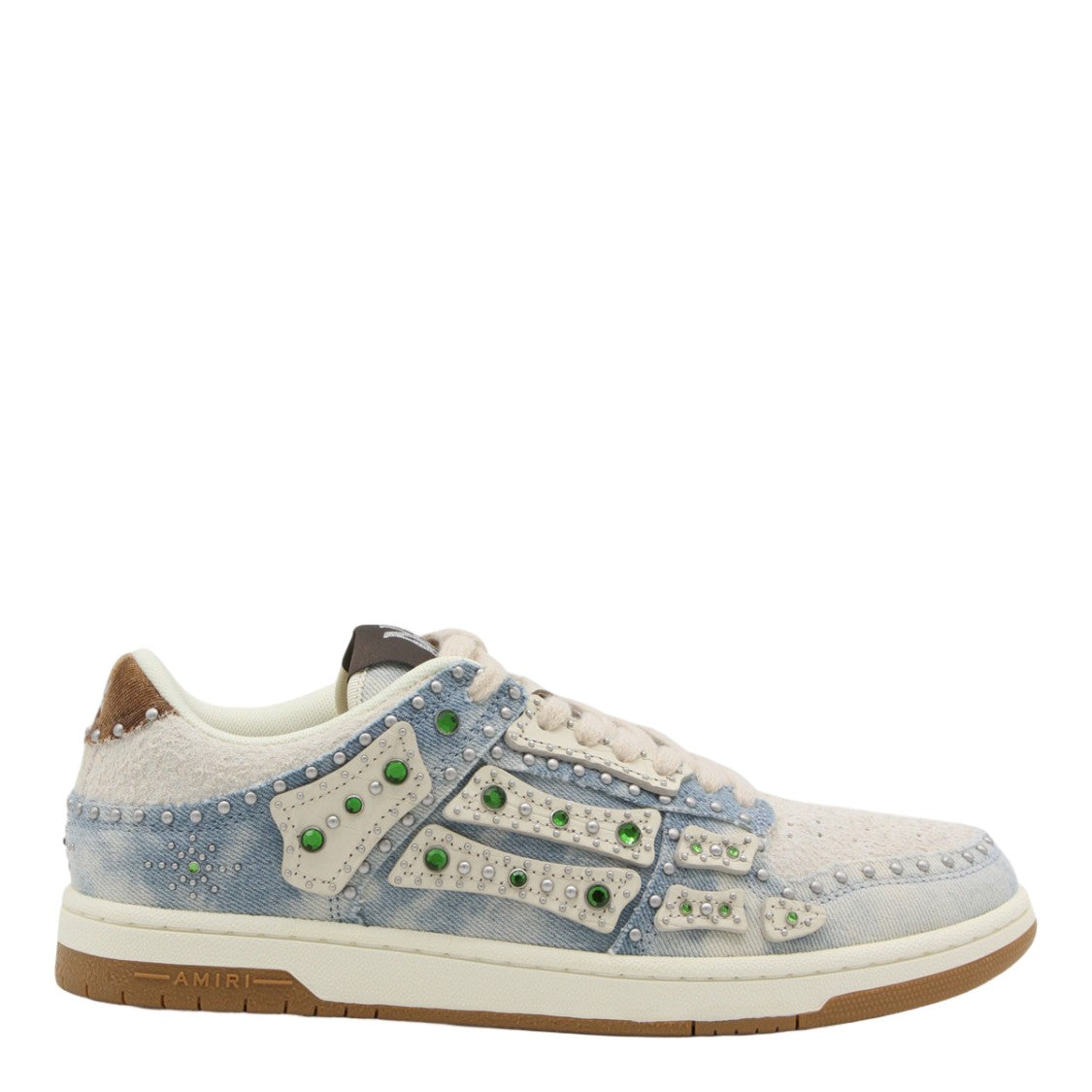Amiri Distressed Denim Sneakers With Silver Studs