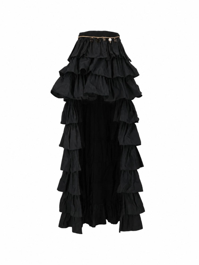 Elisabetta Franchi Ruffled High-Low Chain Detail Skirt